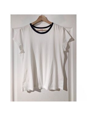 NEW Goldie Lewinter | White Ringer Tee With Navy Collar